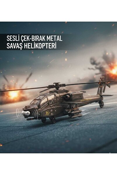 Aksoy Toys Işıklı Sesli Metal Çek Bırak Savaş Helikopteri Model Oyuncak Helik...