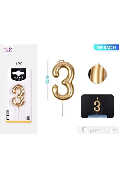 MC Micostore PartyGo birthday cake candles number 3, 9.5cm, gold, EA0015