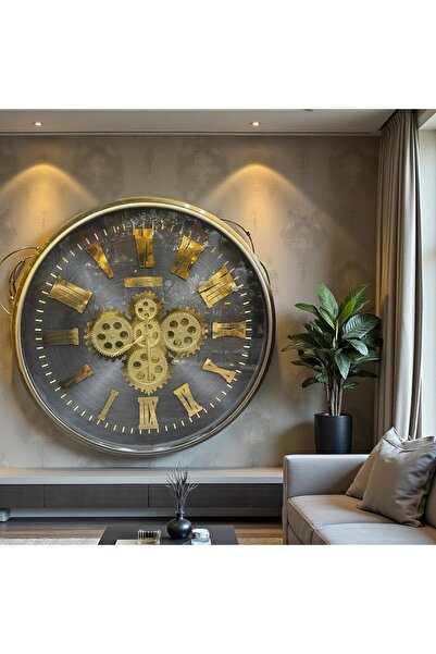Sleep Nova Grand Titan Gold Roma Rakamlı Çarklı Büyük Boy Dekoratif Duvar Saati