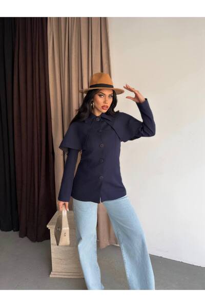 ParlaMira Women's Cape Detailed Lined Blazer Jacket