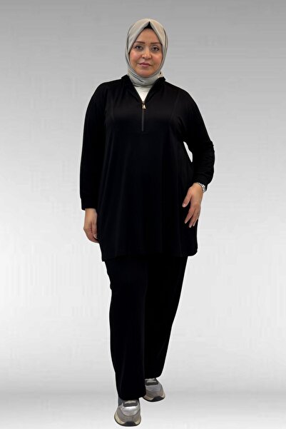 Eslina 67014 Plus Size Combed Cotton Suit with Pieced Collar and Zippered Tro...