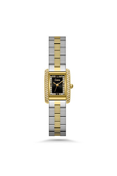 catera Katera women's steel wristwatch in silver and gold with a black dial.