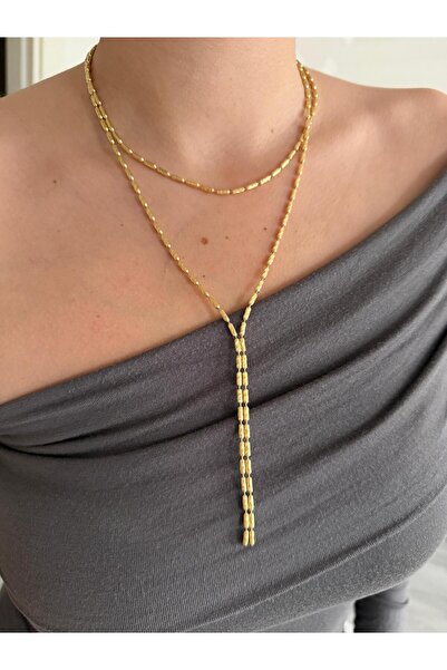 Charmist Çelik ikili tasarım Y kolye