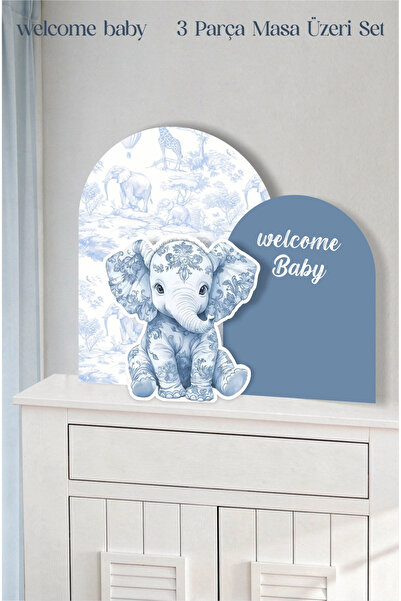 neşeli günlerim Safari Fil welcome Baby 3 Parça Masa Üzeri Ayaklı Pano Set