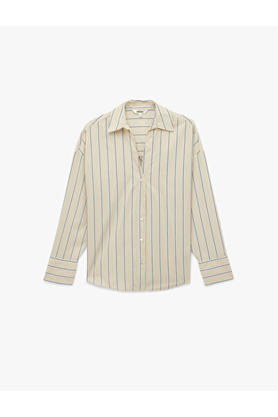 Koton Cotton Regular Fit Long Sleeve Buttoned Striped Poplin Shirt