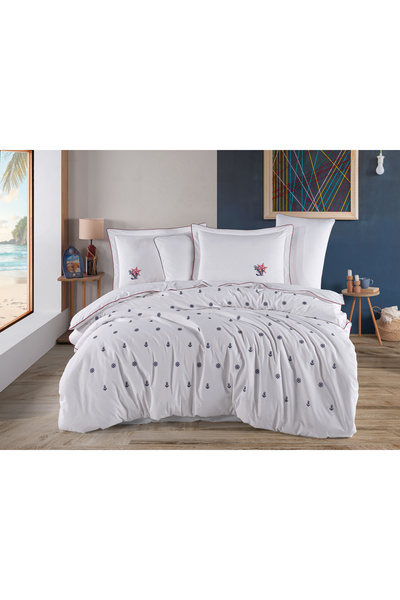 Hobby In de pat din poplin de bumbac pentru 2 persoane - Broderie Athena Beyaz