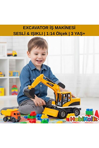 Hobikolik 🚧 EXCAVATOR İŞ MAKİNESİ – SESLİ & IŞIKLI | 1:14 Ölçek | 3 YAŞ+