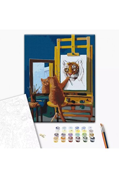 Brushme Set Pictura pe numere 40x50cm, - Motanul pictor - panza, cadru de lem...