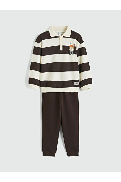 LC Waikiki Smeđa majica sa polo ovratnikom i trenerke za dečake