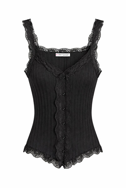 Mixray 2051 Women's Lace Detailed Blouse Black