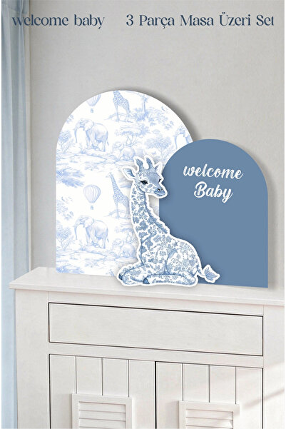 neşeli günlerim Safari Zürafa welcome Baby 3 Parça Masa Üzeri Ayaklı Pano Set