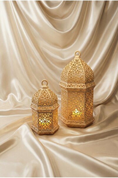 Linda Home Decoration Tealight Fener Seti Bej (2 Adet Pilli Mum Hediye)