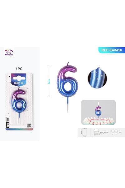 MC Micostore PartyGo birthday cake candles number 6, 6cm, purple / blue, EA0416