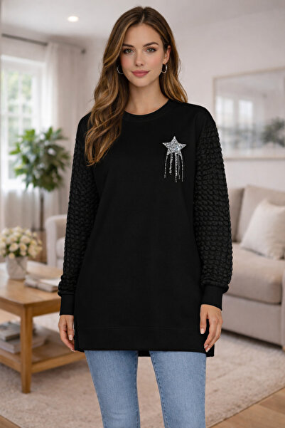 Günpa Collection Günpa 275-02-26 Women's Long Tunic Star Stone Detailed Wrink...