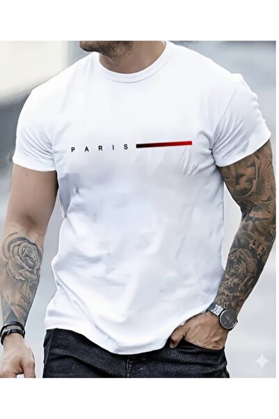 YK WEAR تي شيرت رفيع مطبوع عليه باريس للنساء / الرجال