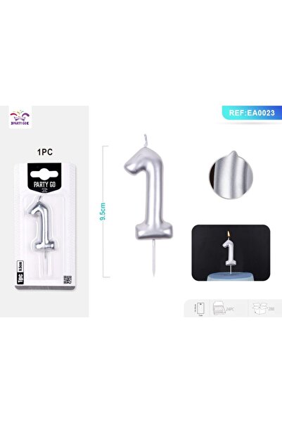 MC Micostore PartyGo birthday cake candles number 1, 9.5cm, silver, EA0023