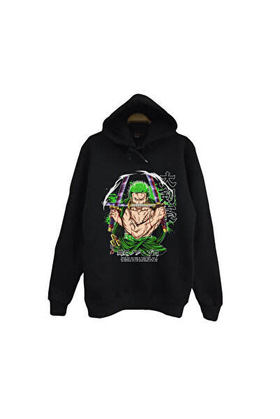 fame-stoned One Piece - Ronoa Zoro - Hanorac negru cu glugă, unisex, 100% bum...