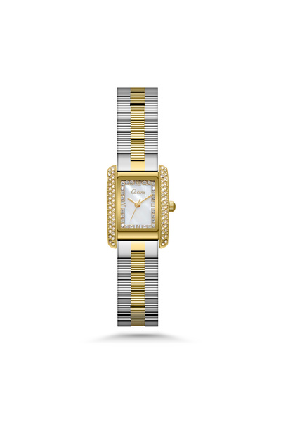catera Katera women's steel wristwatch in silver and gold with a white dial.