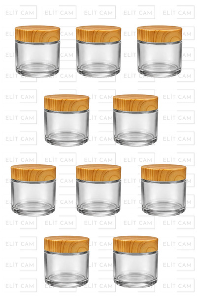 Elitcam 100 CC CAM ŞEFFAF KREM KAVANOZU - AHŞAP DESENLİ PLASTİK KAPAKLI İÇ CO...