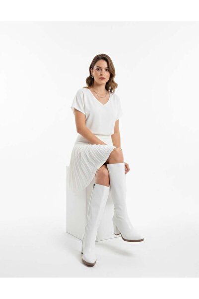 asmi shoes حذاء نسائي من لامور باللون الأبيض بطول 7 سم مع سحاب جانبي تحت الرك...