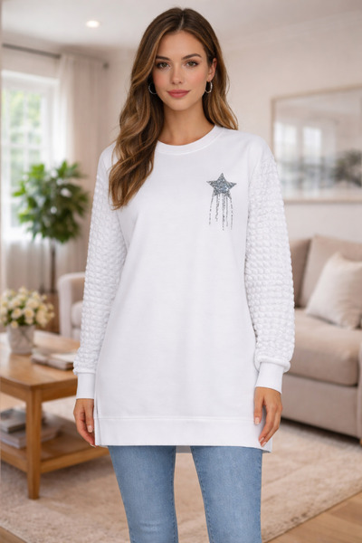 Günpa Collection Günpa 275-02-26 Women's Long Tunic Star Stone Detailed Wrink...