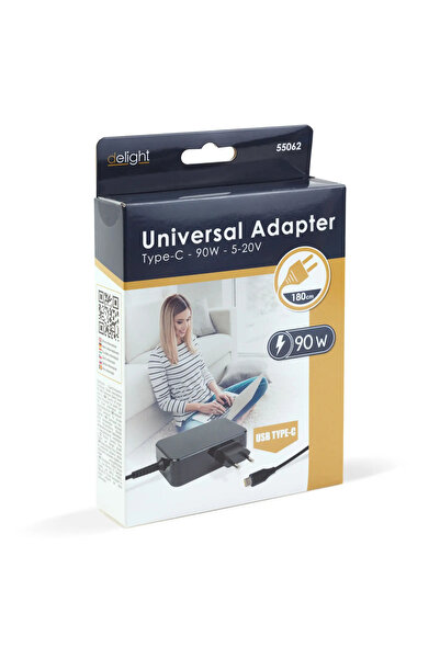 OEM Προσαρμογέας φορτιστή USB-C 90W 5-20V 1,8m μαύρο delight 55062
