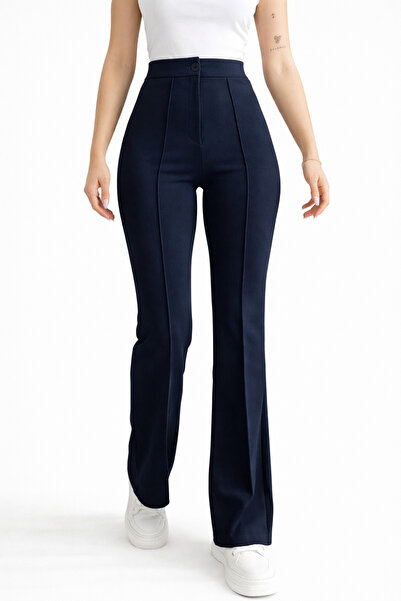 Lighter Jeans Γυναικείο υφασμάτινο παντελόνι με ψηλόμεσο σχέδιο σε μπλε ναυτι...