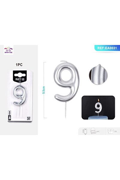 MC Micostore PartyGo birthday cake candles number 9, 11cm, silver, EA0031