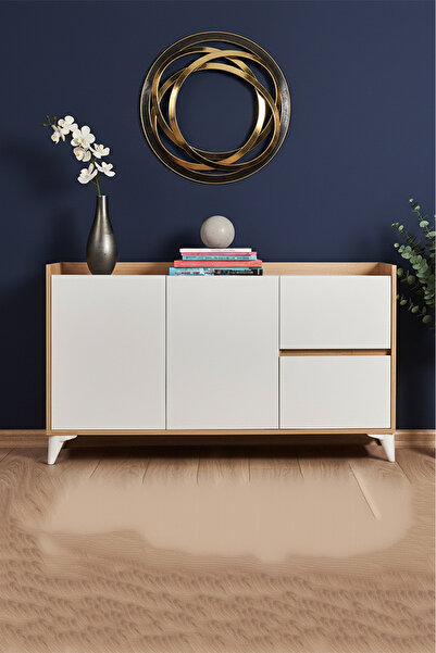 Home EUR032 2 Kapak 2 Çekmece Konsol - Safir Meşe / Beyaz