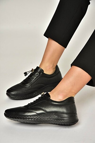 Fox Shoes Y999255803 Black Genuine Leather Women's Sports Shoes Sneakers