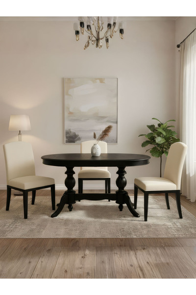 Gazzini Furniture Lindon Çift Baba Ayaklı Açılır Masif Ahşap Oval Yemek Masas...