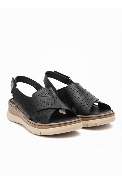 Ender Inner and Outer Genuine Leather Cross-Strapped Wedge Sole Women's Sandals