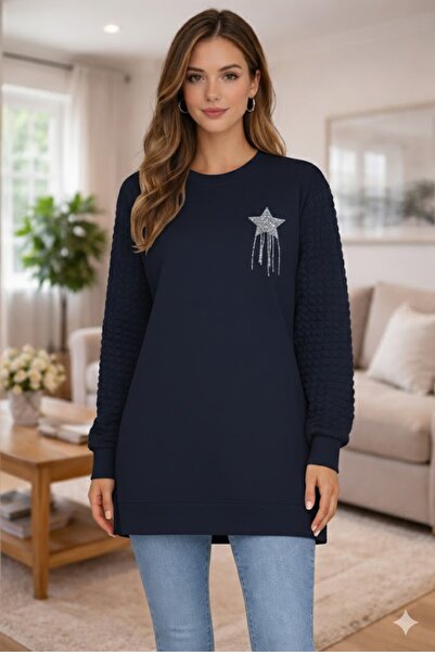 Günpa Collection Günpa 275-02-26 Women's Long Tunic Star Stone Detailed Wrink...