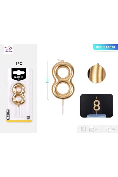 MC Micostore Birthday candles for cake PartyGo number 8, 6cm, gold, EA0020