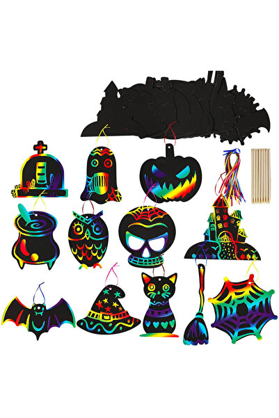 Choice Package A 12PCS Halloween DIY Scratch Paper Rainbow Art Craft Pumpkin ...