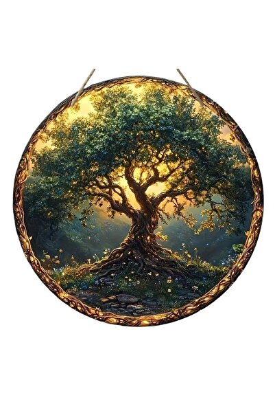 Choice 20x20cm green 2D Retro Mandala Tree of Life Mural - Circular Wooden Si...