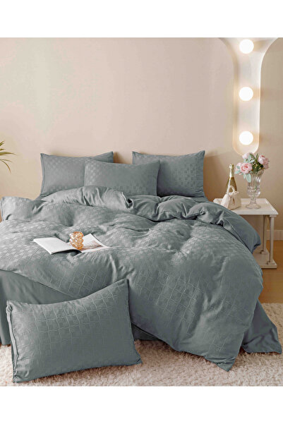 JOJO HOME Bed Linen, 2 Persons, 6 Pieces, Fine Jacquard, Light Grey