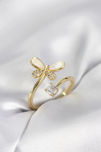 lowell home Gold Color Dragonfly Model Zircon Stone Women's Ring