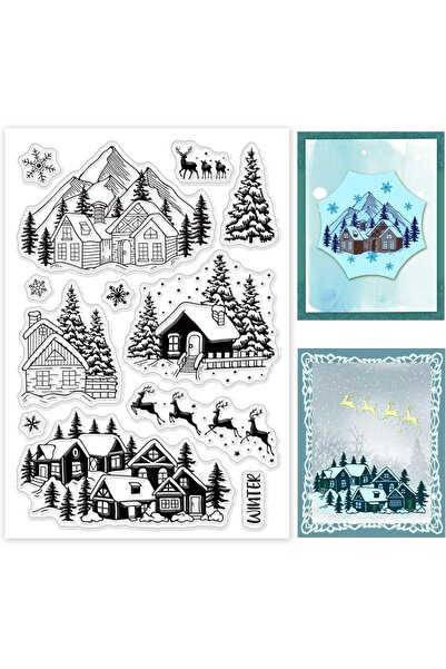 Choice AECH08-01625 قطعة واحدة من طوابع شفافة بنمط شتوي، تتضمن بيت ثلجي، أيل،...