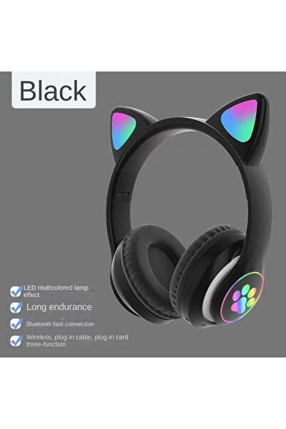 Choice black Wireless headset STN28 popular head mounted illuminated cat ear ...