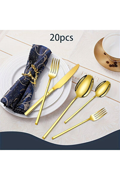 Choice طقم أدوات مائدة ذهبي مكون من 20 قطعة، مصنوع من الفولاذ المقاوم للصدأ.