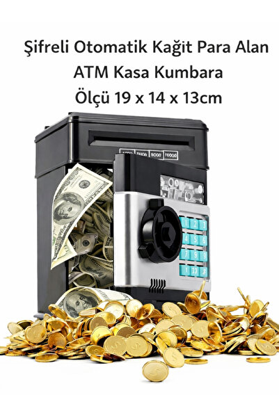 moryconcept Şifreli Otomatik Kağıt Para Alan ATM Kasa Kumbara Siyah – 19 x 14...