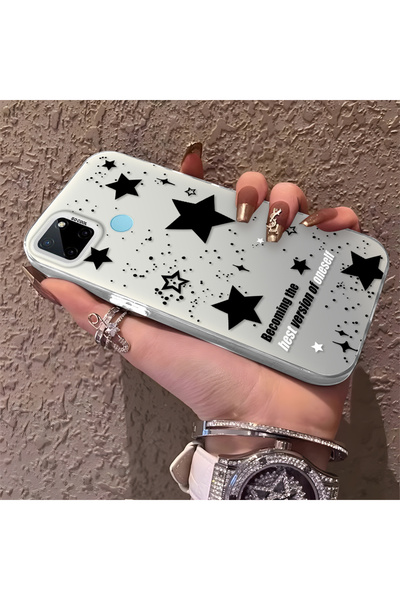 Hontinga حافظة هاتف Realme C21Y متوافقة مع نمط النجوم من السيليكون ذات حافة ص...