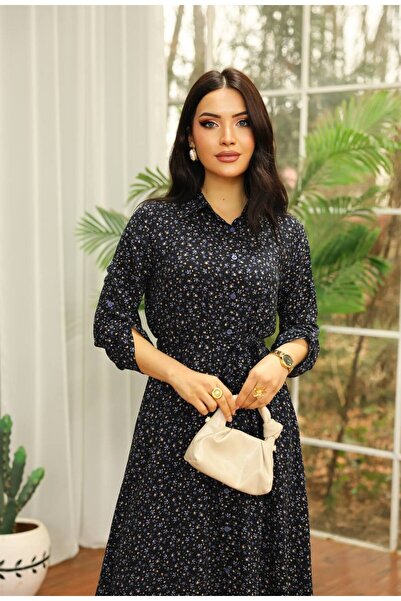 Cannes İlka Women's Casual Floral Patterned Black Dress