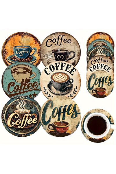 Choice 6pcs 6 Pieces Vintage Coffee Themed 2D Wooden round Discs Household Wa...