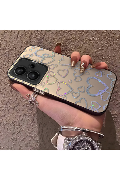 Hontinga Redmi Note 13 Pro Plus 5G Uyumlu Kalp Desenli Silikon Kenar Sert Ark...