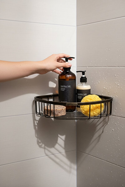 İSAOĞLU YAPI Black Shampoo Holder Single Shower Shelf Shampoo Holder Stainles...