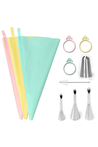 Choice4 11pcs SET DIY Reusable Puff Cake Icing Piping Tip Silicone Pastry Bag...