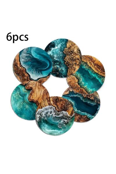 Choice A 6 Blue ean-Style Round Silicone Coasters For Coffee Cups And Teacups...