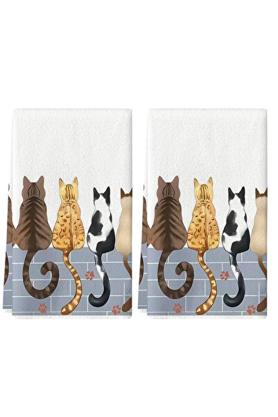 Choice 2pcs WHITE 2Pcs, Cute Cat Back View Kitchen Towels, 40Cm*60Cm Towel Se...